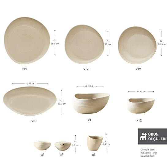 Karaca Earth Collection Rise 55 Parça 12 Kişilik Yemek Takımı