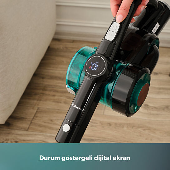 Homend Dustrider 1264H Şarjlı Turbo Başlıklı Dikey Süpürge Siyah