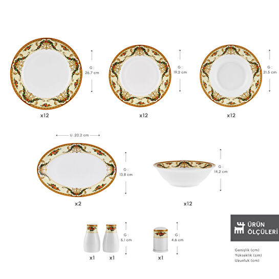 Karaca Forever Bone Orlando 53 Parça 12 Kişilik Yemek Takımı