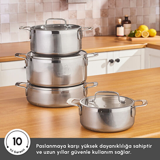 Karaca Power Steel 316+ 3Ply Apollo İndüksiyon Tabanlı 8 Parça Çelik Tencere Seti