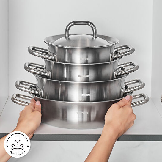Karaca Power Steel 316+ 3Ply Spirit İndüksiyon Tabanlı 8 Parça Çelik Tencere Seti