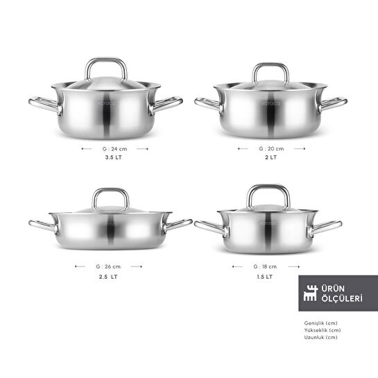 Karaca Power Steel 316+ 3Ply Spirit İndüksiyon Tabanlı 8 Parça Çelik Tencere Seti