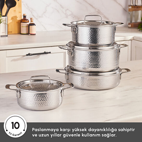 Karaca Power Steel 316+ 3Ply Voyager İndüksiyon Tabanlı 8 Parça Çelik Tencere Seti
