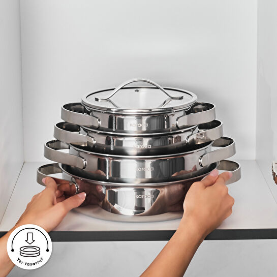 Karaca Power Steel 316+ 3Ply Discovery İndüksiyon Tabanlı 8 Parça Çelik Tencere Seti