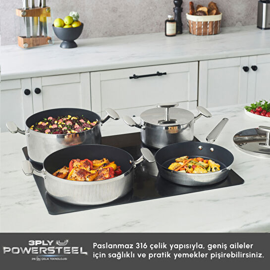 Karaca Plasma Steel 316+ 3Ply Apollo İndüksiyon Tabanlı 7 Parça Çelik Tencere Seti