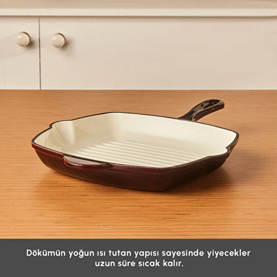 Karaca Heritage Demir Döküm Emayeli Grill Tava 28 cm Kırmızı