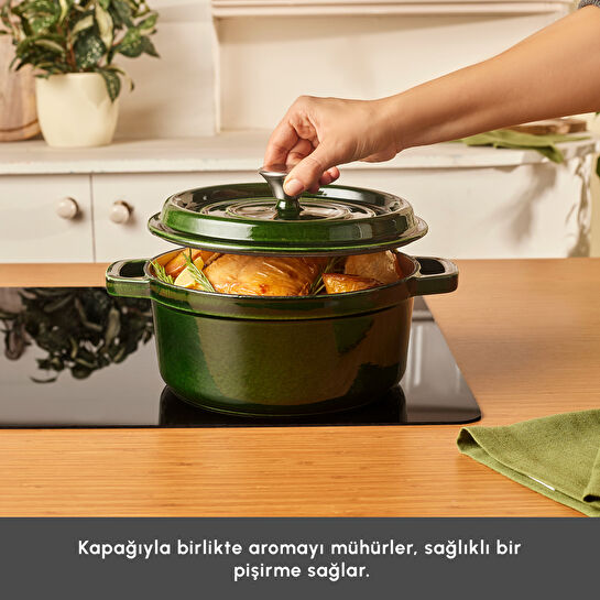 Karaca Heritage Demir Döküm Emayeli Tencere Yeşil 24 cm