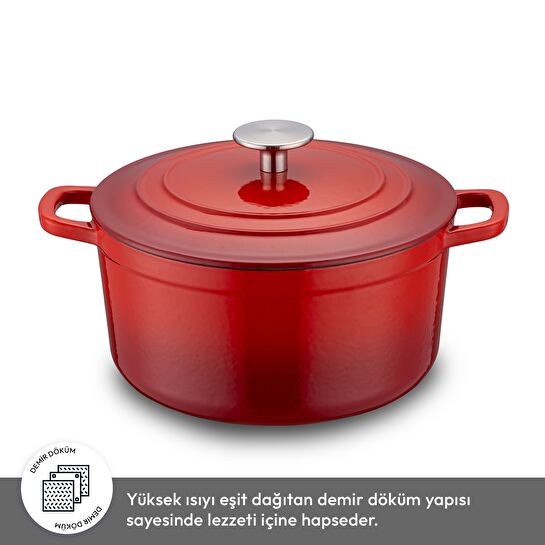 Emsan Fortino Cast Döküm Tencere Seti Kırmızı 4 Parça 22 cm