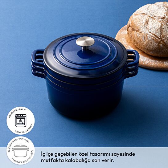 Emsan Fortino Cast Döküm Tencere Seti Lacivert 4 Parça 22 cm