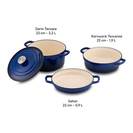Emsan Fortino Cast Döküm Tencere Seti Lacivert 4 Parça 22 cm