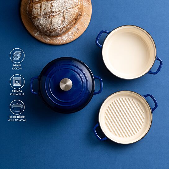 Emsan Fortino Cast Döküm Tencere Seti Lacivert 4 Parça 22 cm