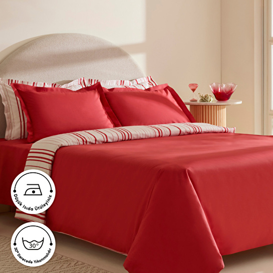 Karaca Home Cool Stripe Çift Kişilik Nevresim Takımı Kırmızı