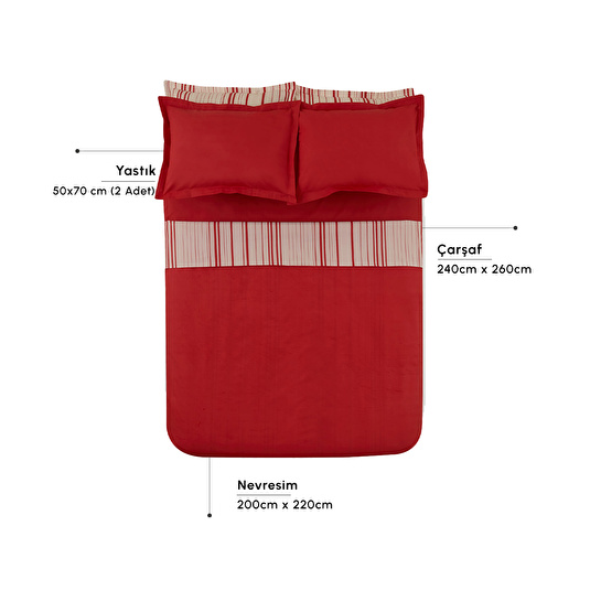 Karaca Home Cool Stripe Çift Kişilik Nevresim Takımı Kırmızı