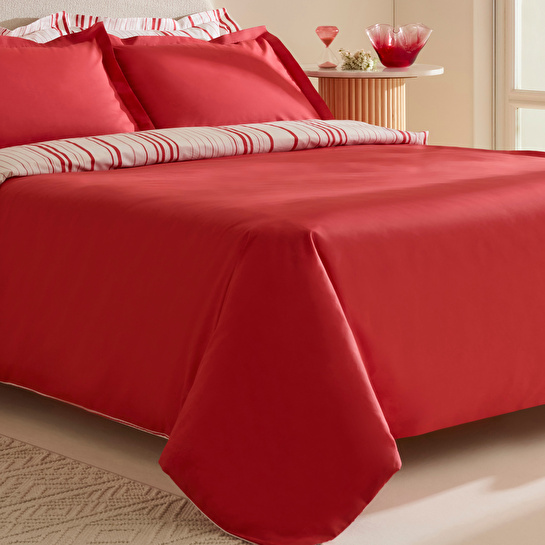 Karaca Home Cool Stripe Çift Kişilik Nevresim Takımı Kırmızı