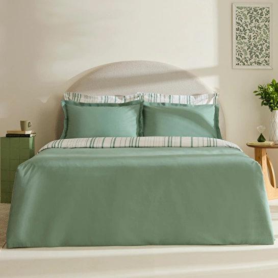 Karaca Home Cool Stripe Çift Kişilik Nevresim Takımı Yeşil