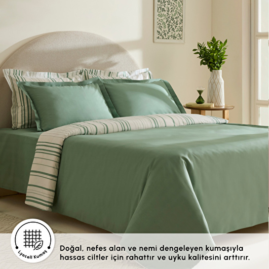 Karaca Home Cool Stripe Çift Kişilik Nevresim Takımı Yeşil