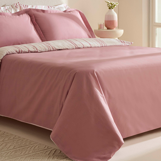 Karaca Home Cool Stripe Çift Kişilik Nevresim Takımı Gül Kurusu