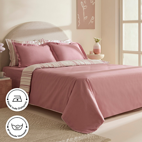 Karaca Home Cool Stripe Çift Kişilik Nevresim Takımı Gül Kurusu