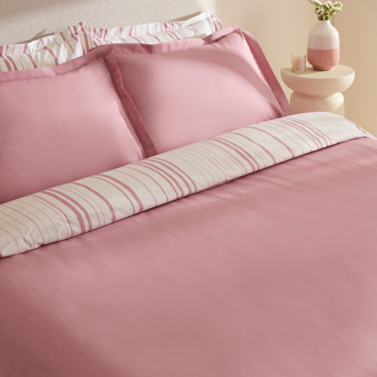 Karaca Home Cool Stripe Çift Kişilik Nevresim Takımı Gül Kurusu