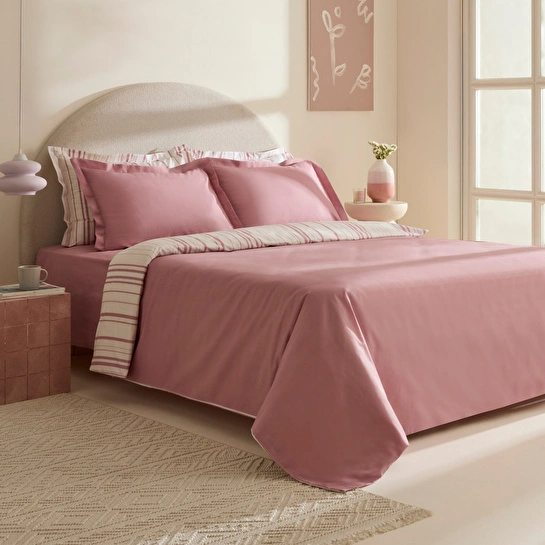Karaca Home Cool Stripe Çift Kişilik Nevresim Takımı Gül Kurusu
