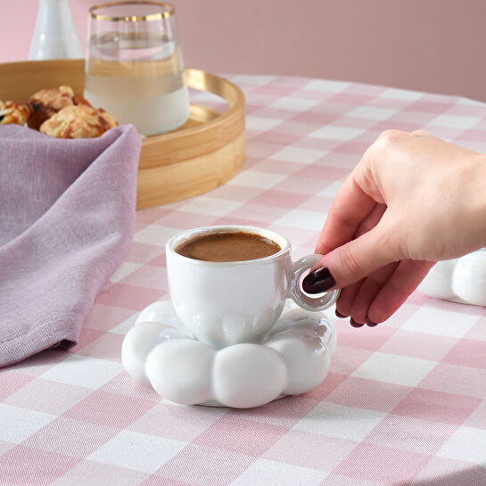 Karaca Bubble Beyaz Lüsterli 2 Kişilik Kahve Fincanı