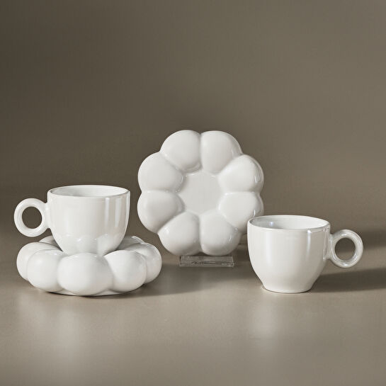 Karaca Bubble Beyaz Lüsterli 2 Kişilik Kahve Fincanı