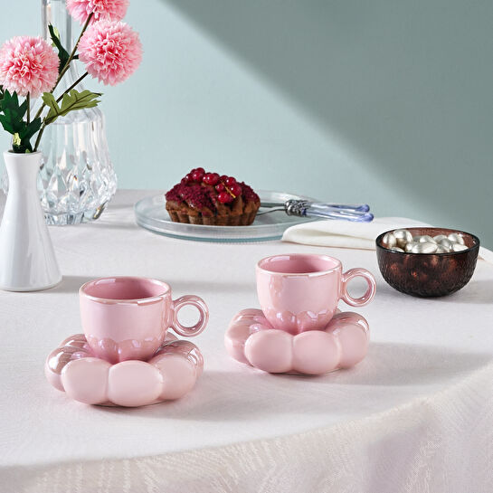 Karaca Bubble Pembe Lüsterli 2 Kişilik Kahve Fincanı