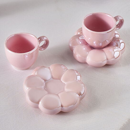 Karaca Bubble Pembe Lüsterli 2 Kişilik Kahve Fincanı