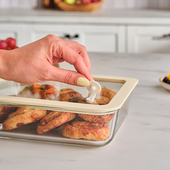 Karaca Luna Cam Saklama Kabı Krem 1400 ml