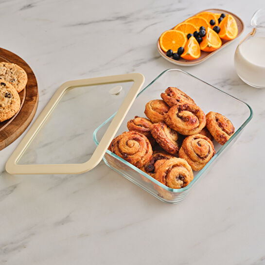 Karaca Luna Cam Saklama Kabı Krem 1400 ml