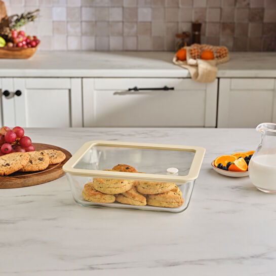 Karaca Luna Cam Saklama Kabı Krem 2600 ml