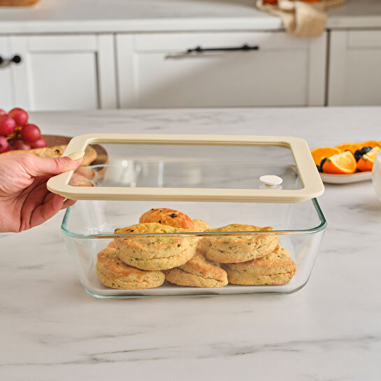 Karaca Luna Cam Saklama Kabı Krem 2600 ml