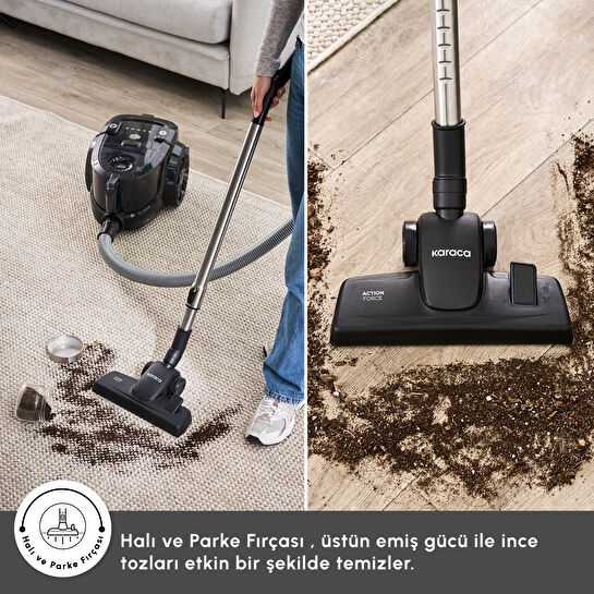 Karaca Vantuz Action Force X10 2 Lt Toz Torbasız Hazneli Elektrikli Süpürge Royal Purple 899 W