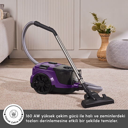 Karaca Vantuz Action Force X10 2 Lt Toz Torbasız Hazneli Elektrikli Süpürge Royal Purple 899 W