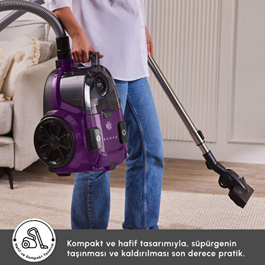 Karaca Vantuz Action Force X10 2 Lt Toz Torbasız Hazneli Elektrikli Süpürge Royal Purple 899 W