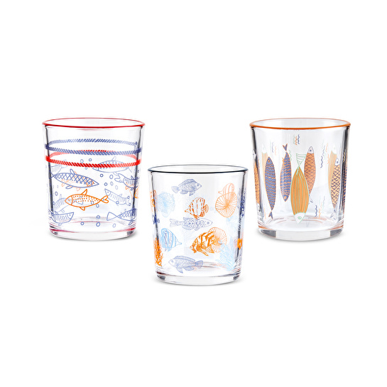 Karaca Marine 3'lü Su Bardağı 260 Ml, Mavi