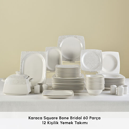 Karaca Square Bone Bridal 60 Parça 12 Kişilik Yemek Takımı