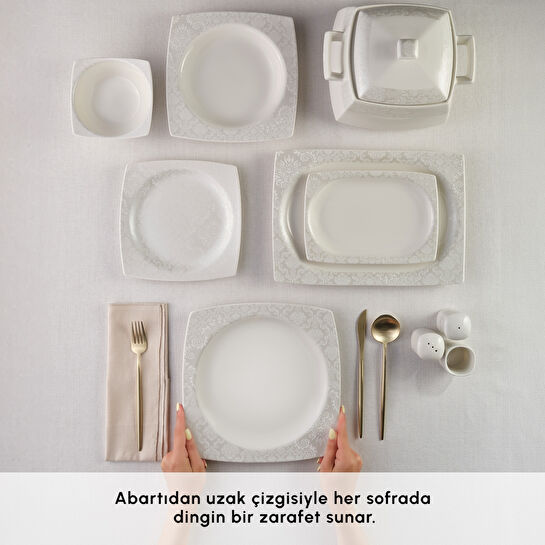 Karaca Square Bone Bridal 60 Parça 12 Kişilik Yemek Takımı