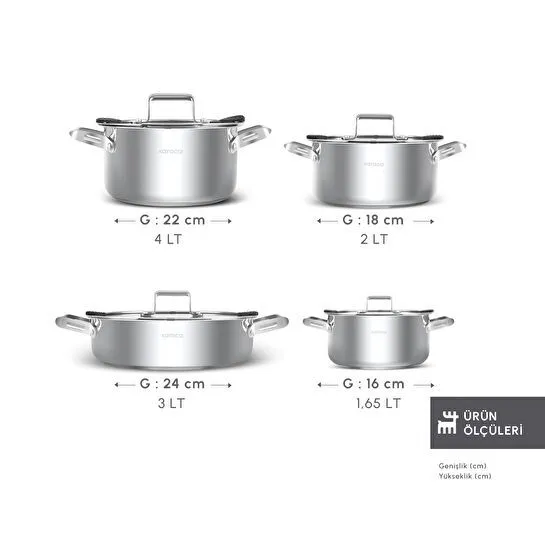 Karaca Montreal İndüksiyon Tabanlı 8 Parça Çelik Tencere Seti