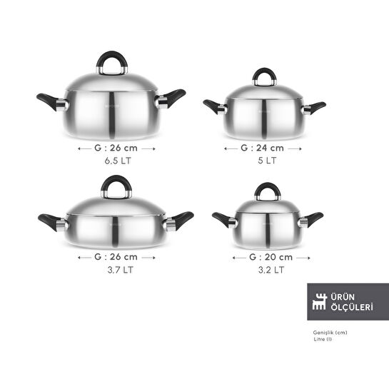Karaca Fuji 316+ İndüksiyon Tabanlı 8 Parça Çelik Tencere Seti