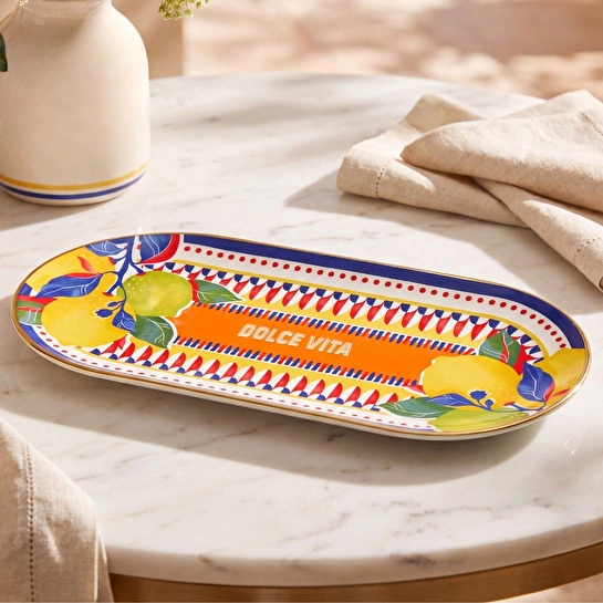 Baci Milano Dolce Vita Limon Oval Tepsi 11x24 cm Porselen