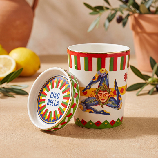 Baci Milano Dolce Vita Trinacria Kapaklı Kupa 9 cm Porselen