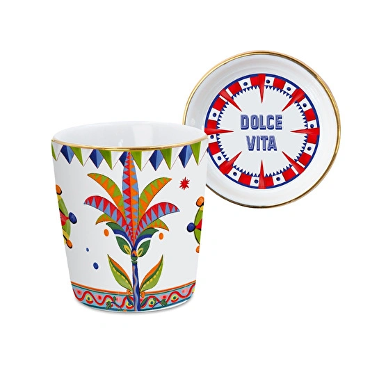 Baci Milano Dolce Vita Palm Kapaklı Espresso Fincanı 7 cm Porselen