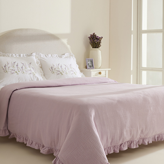 Karaca Home Luka %100 Pamuk Fırfırlı Müslin Çift Kişilik Nevresim Takımı Lila