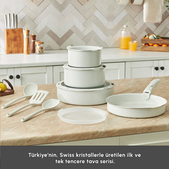 Karaca X Refika Swiss Crystal Easy Clip İndüksiyon Tabanlı 12 Parça Tencere Seti Pure White