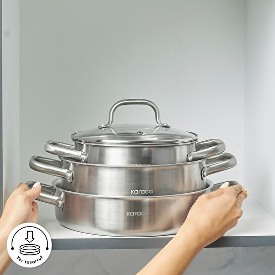 Karaca Power Steel 316+ 3Ply Akita İndüksiyon Tabanlı 7 Parça Çelik Tencere Seti