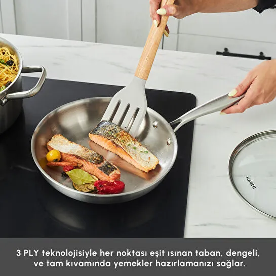 Karaca Power Steel 316+ 3Ply Akita İndüksiyon Tabanlı 7 Parça Çelik Tencere ve Tava Seti