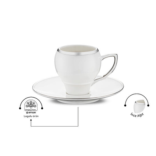Emsan Florea 6'lı Kahve Fincan Takımı Platin 90 ml