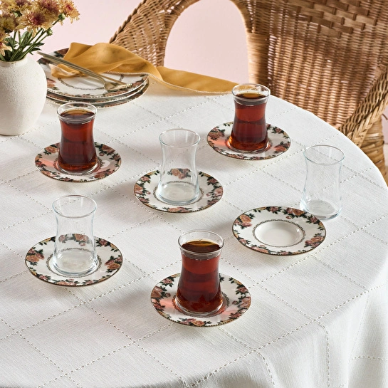 Karaca Rosetta 12 Parça 6 Kişilik Çay Bardağı Seti