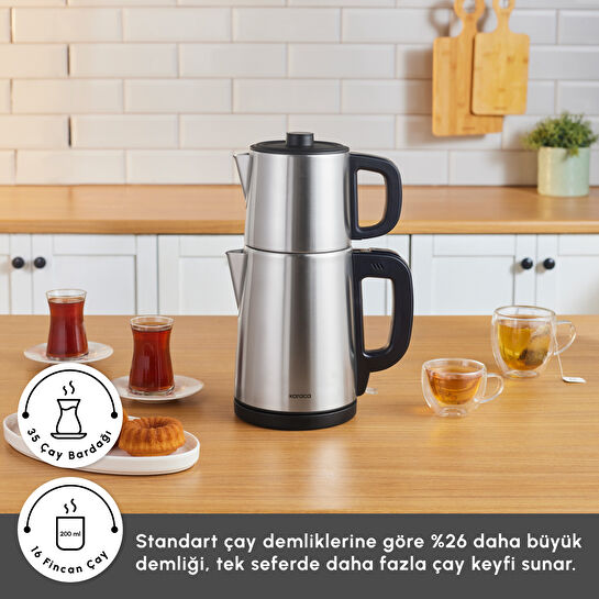 Karaca TeaBig XL 35 Çay Bardağı Kapasiteli 2 in 1 Çelik Çay Makinesi ve Su Isıtıcı Inox